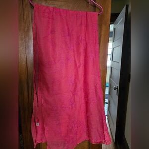 Bright Pink Embroidered Sheer Sarong Swimsuit Coverup